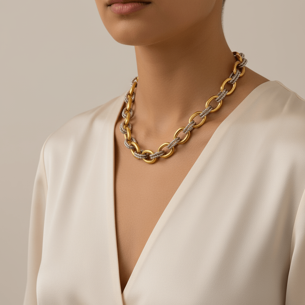 Two - Tone Chunky Chain Necklace | Gold & Silver Rope Links | The PM Edit - The PM Edit