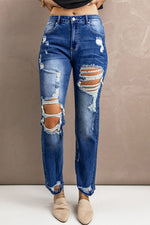 Load image into Gallery viewer, Distressed High-Rise Jeans with Pockets
