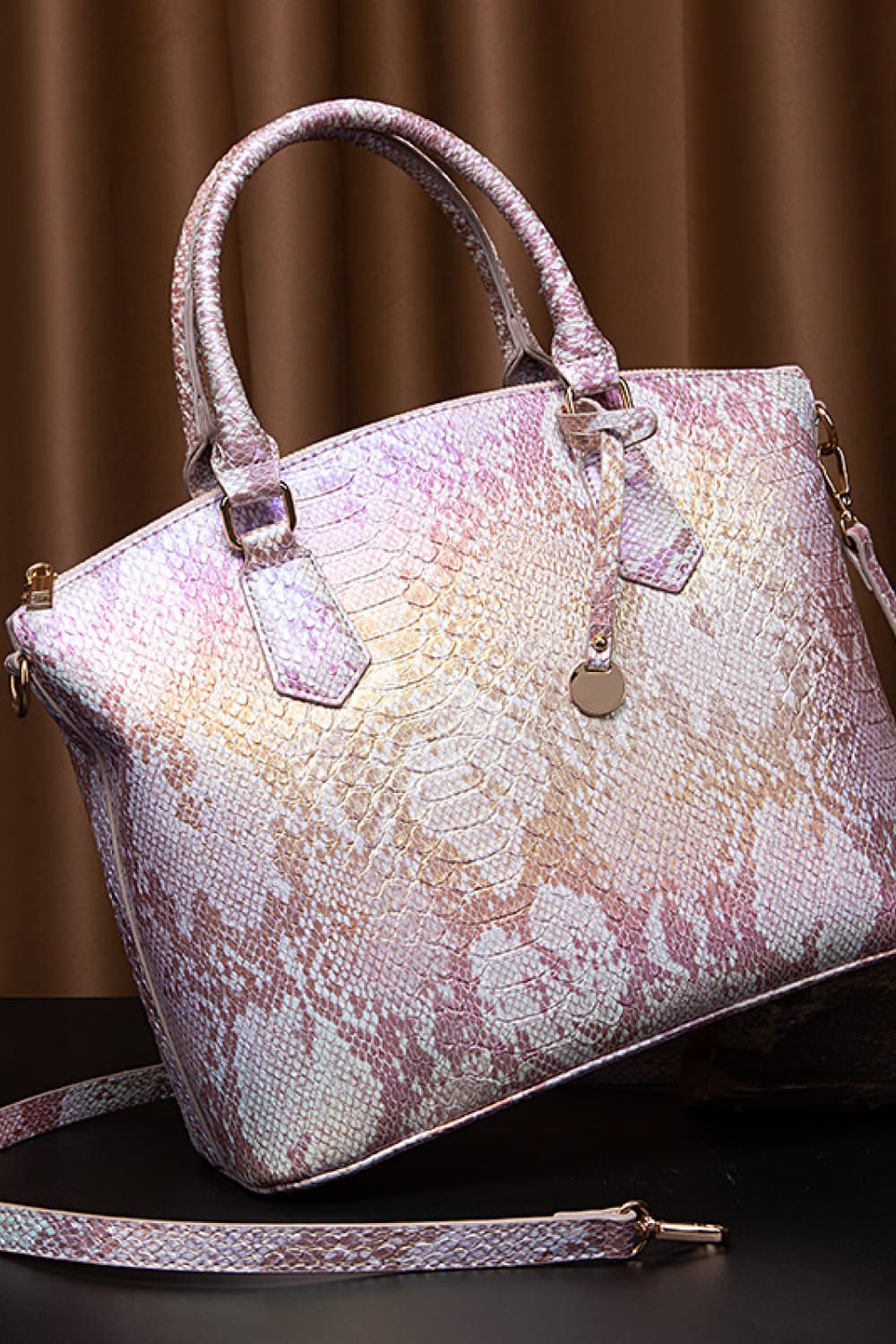 Croc-Effect Structured PU Leather Handbag