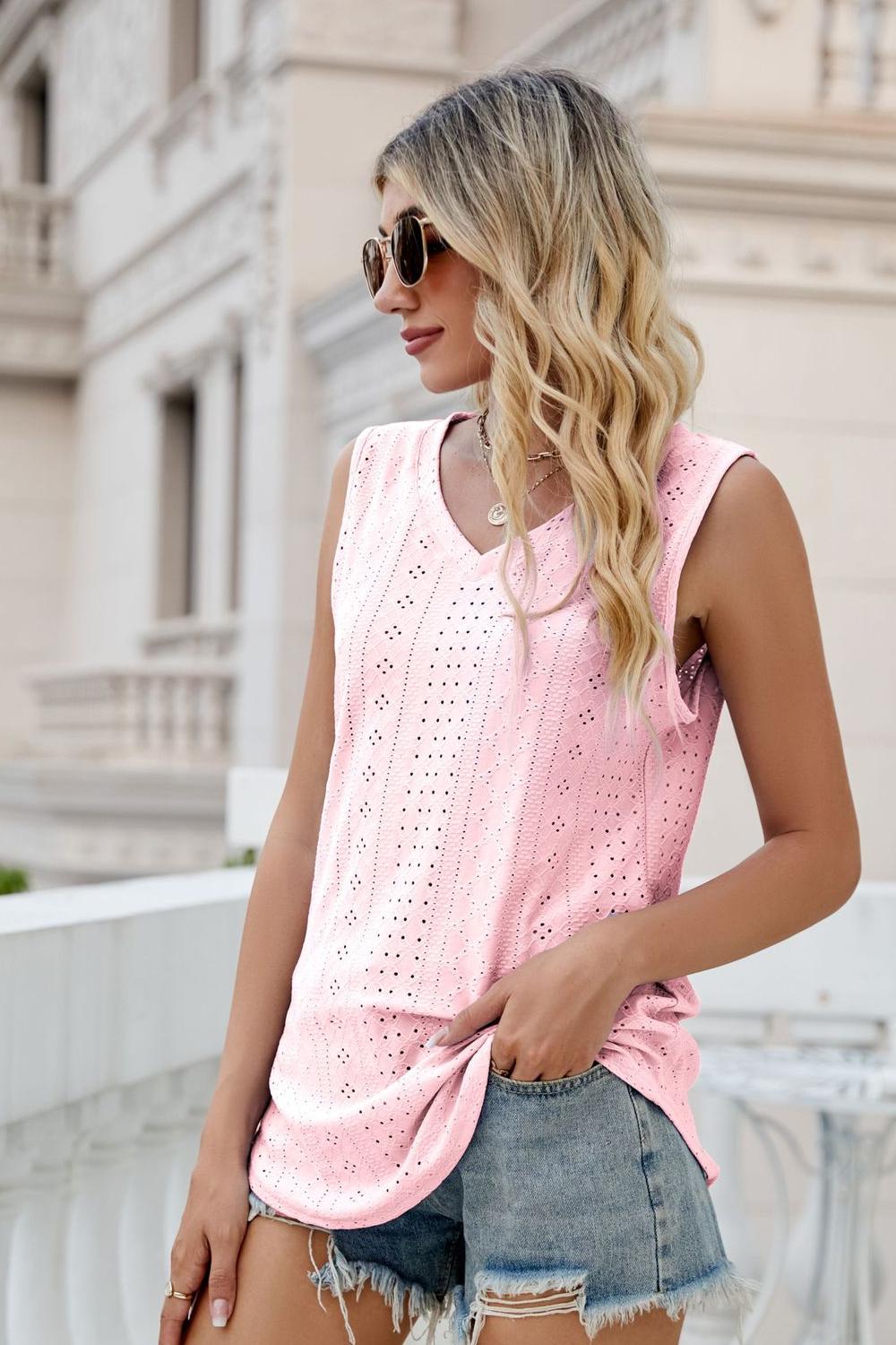 Eyelet V-Neck Tank Top