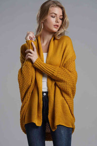 Double Take Dolman Sleeve Open Front Ribbed Trim Longline Cardigan