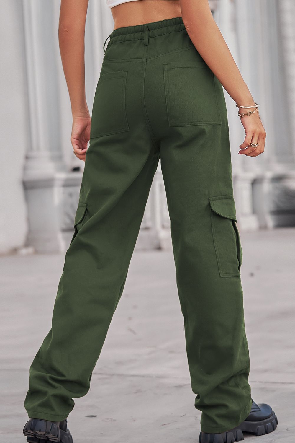 Long Straight Leg Cargo Pants with Pockets