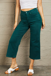 Full Size Tummy Control High Waisted Cropped Wide Leg Jean Pants