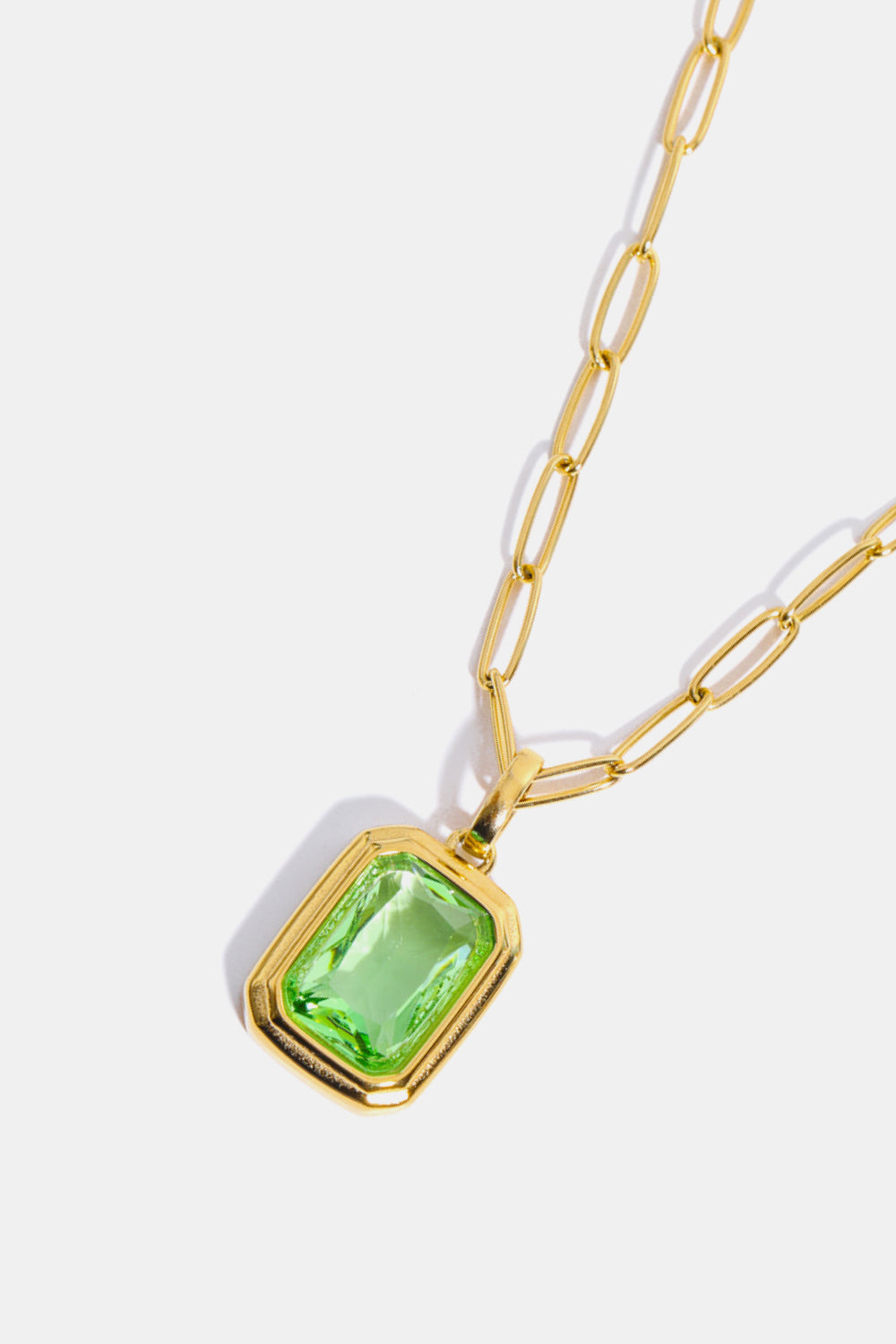 Gemstone Rectangular Pendant Paperclip Chain Necklace