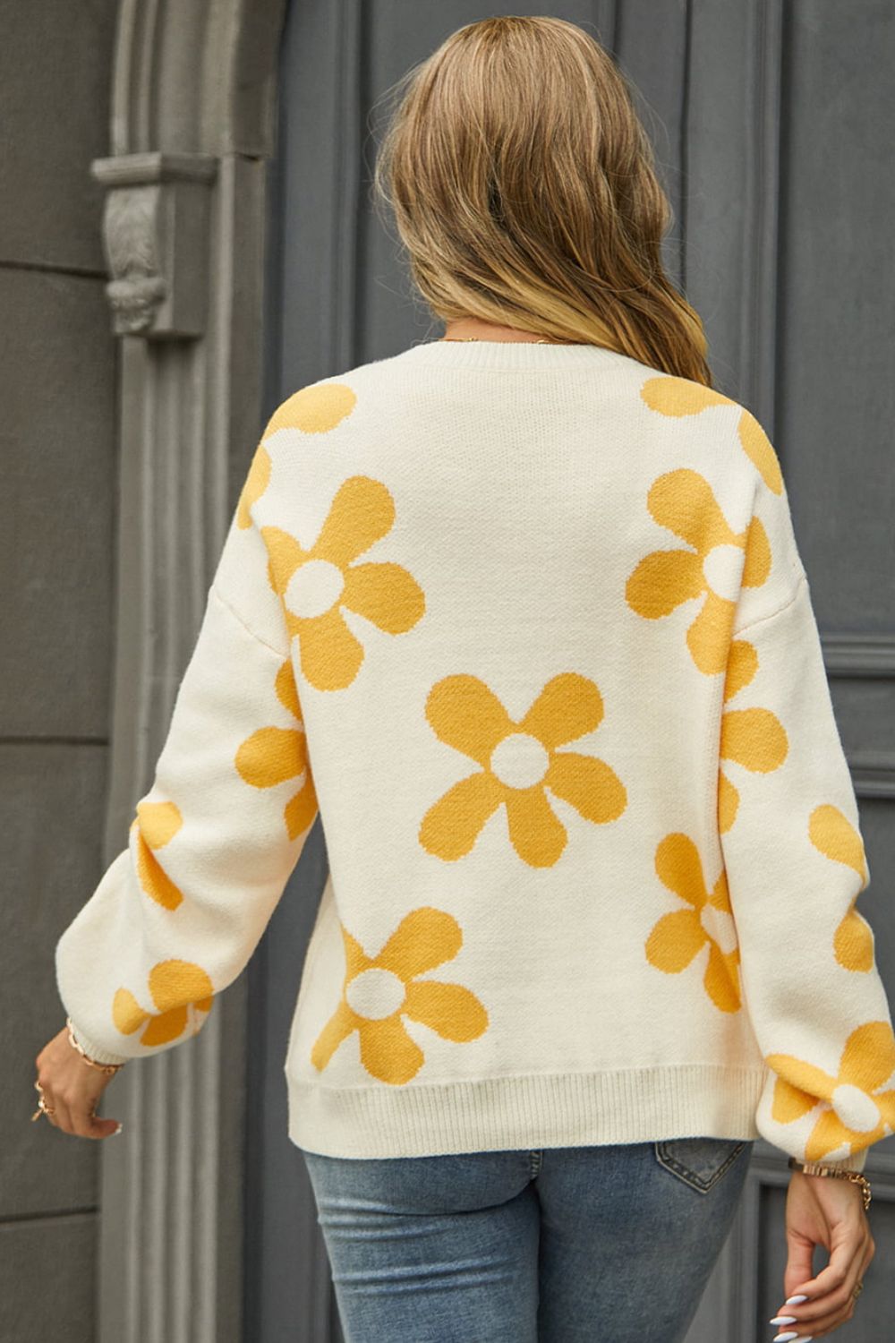 Floral Print Drop Shoulder Pullover Sweater