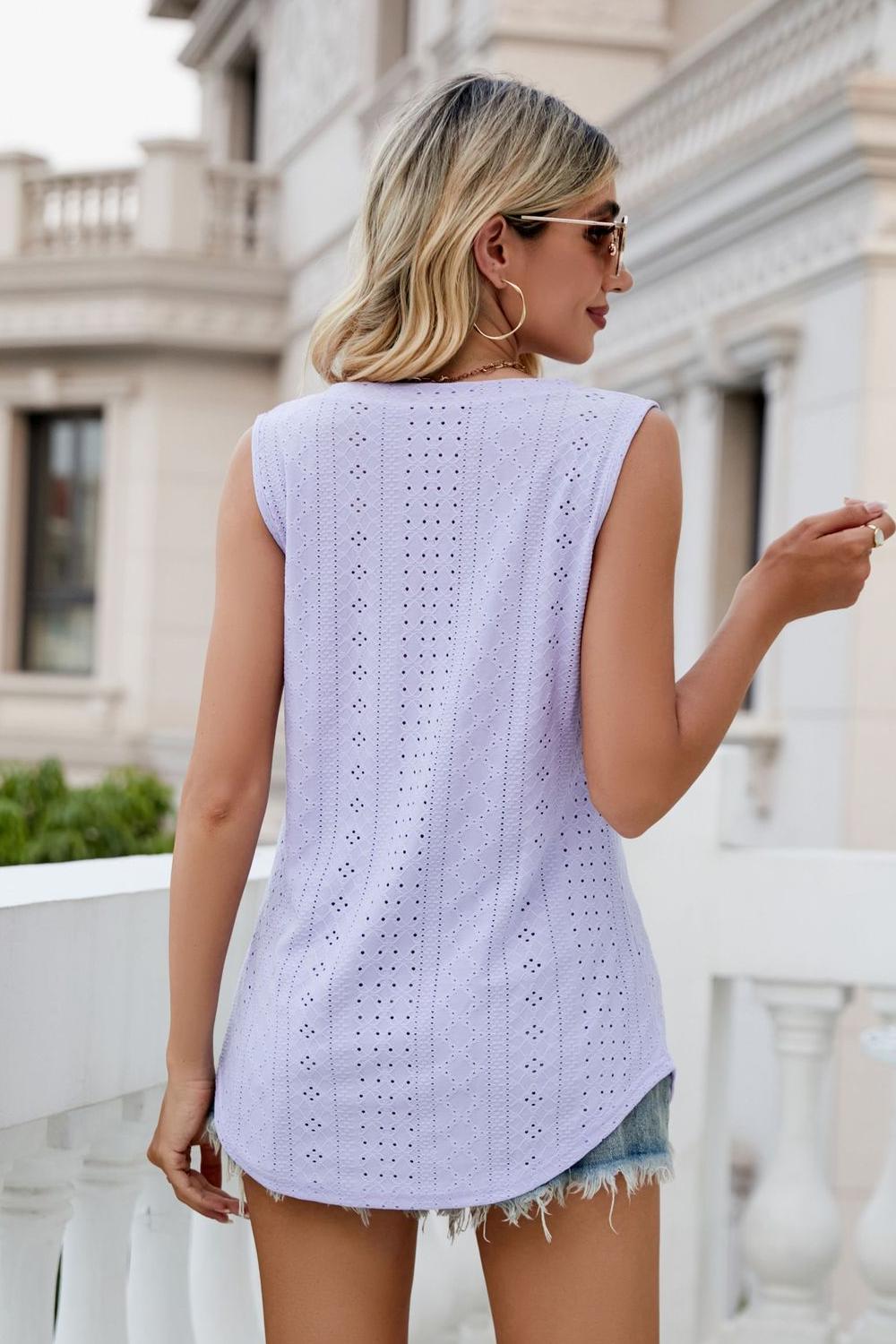 Eyelet V-Neck Tank Top