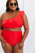 Load image into Gallery viewer, Ruffle One-Shoulder Bikini in Red
