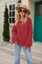 Load image into Gallery viewer, Ribbed Round Neck Fringe Detail Sweater
