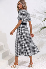 Load image into Gallery viewer, Printed Decorative Button V-Neck Slit Dress
