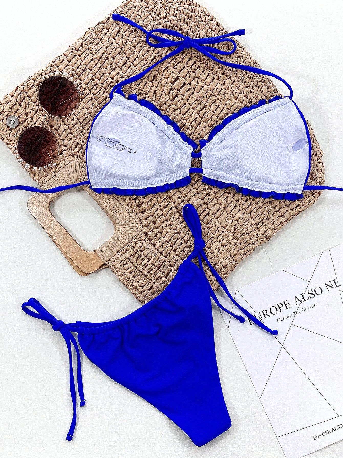 Frill Halter Neck Tie Side Bikini Set
