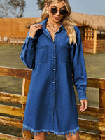 Load image into Gallery viewer, Raw Hem Collared Denim Dress
