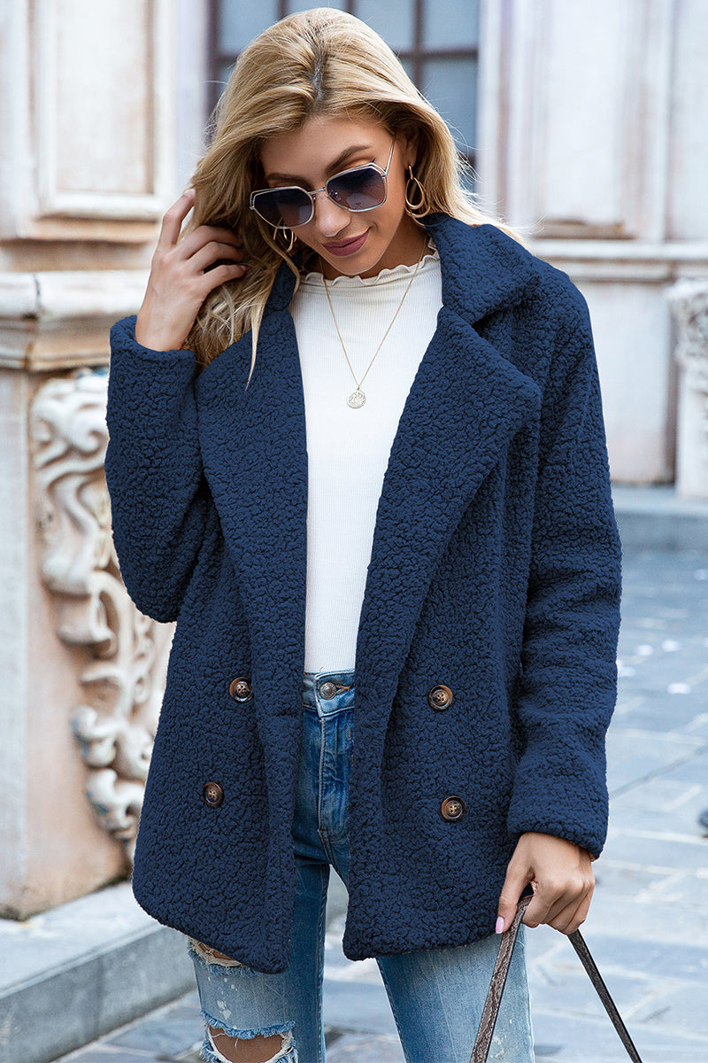 Double-Breasted Lapel Collar Teddy Sherpa Coat