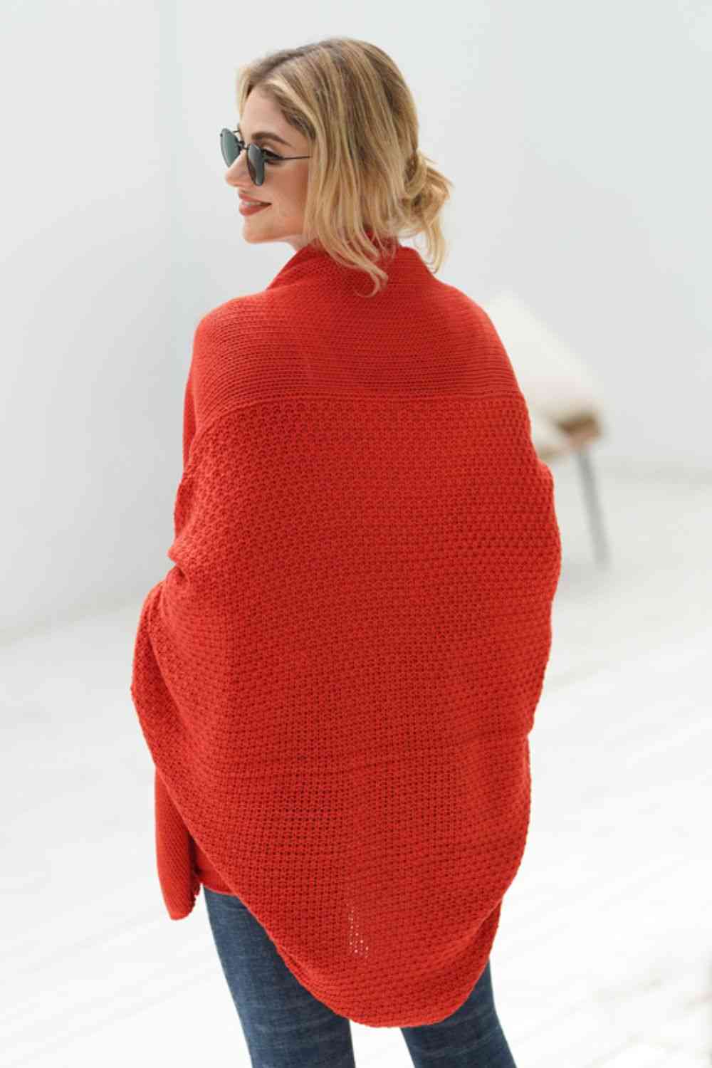 Dolman Sleeve Open Front Ribbed Longline Cardigan