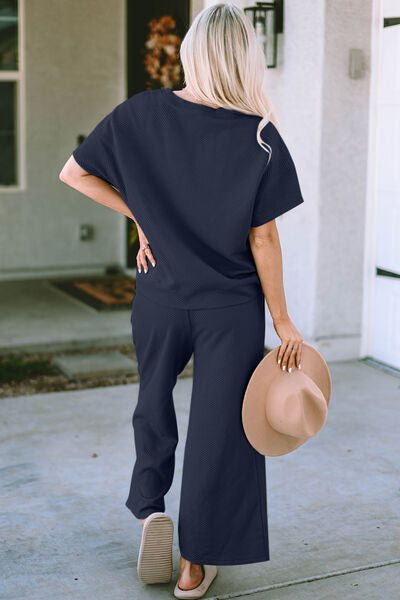 Textured Short Sleeve Top and Pants Set