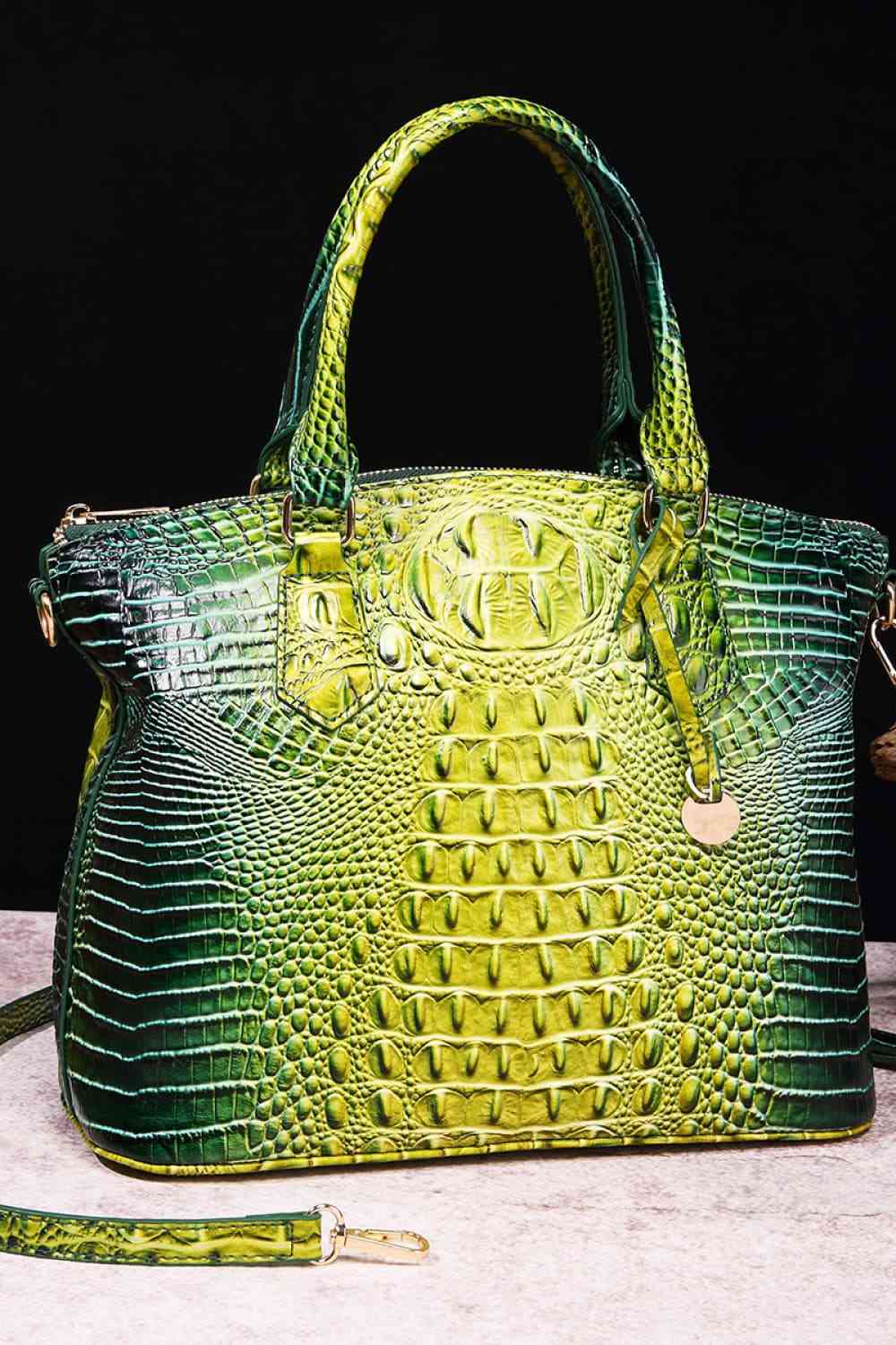 Croc-Embossed Gradient PU Leather Handbag – Luxe Fade Finish