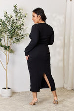 Load image into Gallery viewer, Ribbed Long Sleeve Midi Slit Dress
