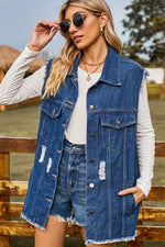 Load image into Gallery viewer, Sleeveless Button-Up Collared Denim Top with Pockets
