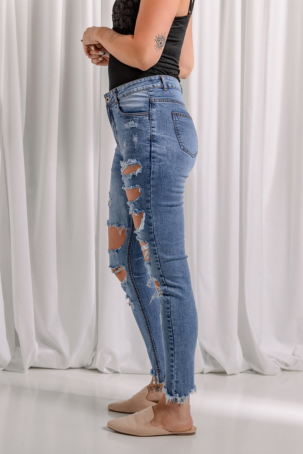 Distressed Raw Hem Skinny Jeans Pants