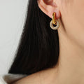 Zircon Inlaid Double-Hoop Earrings in 18K Gold-Plated Titanium