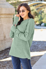 Load image into Gallery viewer, Ribbed Round Neck Long Sleeve Knit Top
