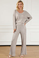 Load image into Gallery viewer, Ribbed V-Neck Lounge Set – Cozy Two-Piece Outfit for Everyday Comfort
