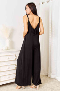 Spaghetti Strap Tied Wide Leg Jumpsuit