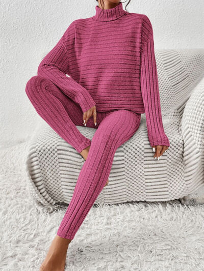 Ribbed Turtleneck Top & Pants Set