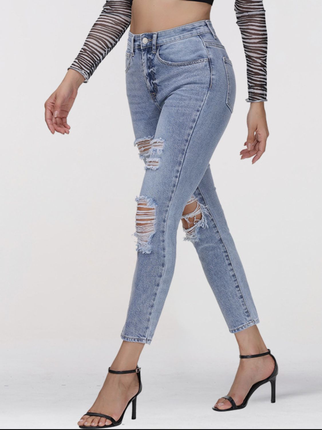 Distressed Skinny Cropped Jeans Pants