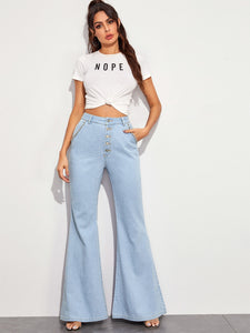 Button Fly Wide Leg Jeans Pants