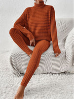 Load image into Gallery viewer, Ribbed Turtleneck Top and Pants Set
