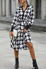 Load image into Gallery viewer, Houndstooth Johnny Collar Tie Waist Dress
