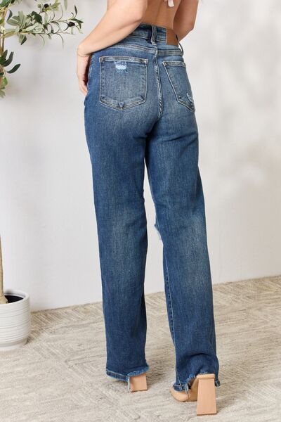 High Waist 90's Distressed Straight Jeans