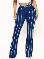 Load image into Gallery viewer, Striped Raw Hem Jeans Pants
