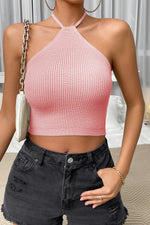 Load image into Gallery viewer, Halter Neck Ribbed Cropped Knit Top
