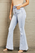 Load image into Gallery viewer, High Waisted Button Fly Flare Jeans Pants
