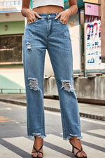 Load image into Gallery viewer, Distressed Buttoned Loose Fit Jeans Pants
