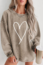 Load image into Gallery viewer, Heart Round Neck Dropped Shoulder Sweatshirt
