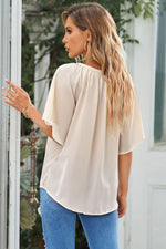 Load image into Gallery viewer, Notched Neck Flutter Sleeve Top
