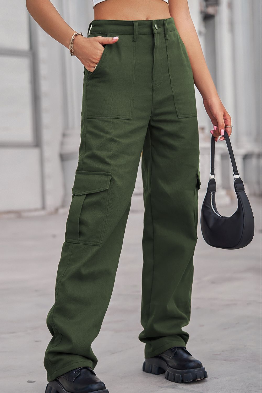 Long Straight Leg Cargo Pants with Pockets