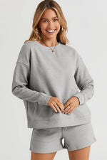 Load image into Gallery viewer, Textured Long Sleeve Top and Drawstring Shorts Set
