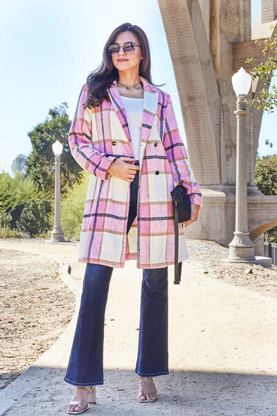 Plaid Button Up Lapel Collar Coat