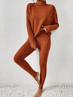 Load image into Gallery viewer, Ribbed Turtleneck Top and Pants Set
