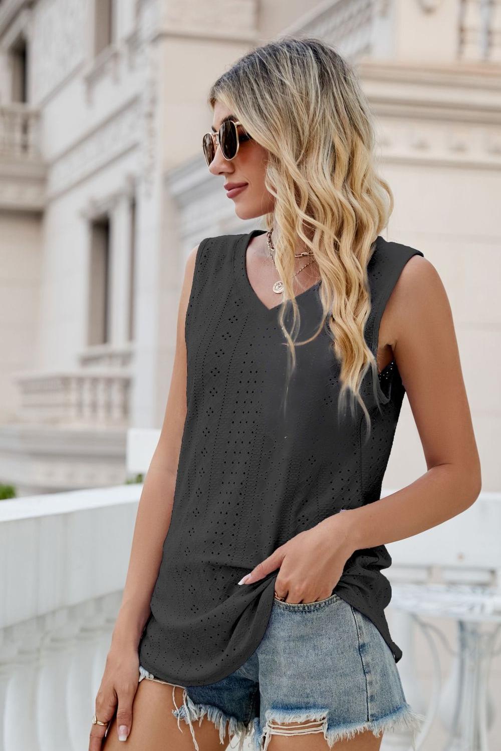 Eyelet V-Neck Tank Top