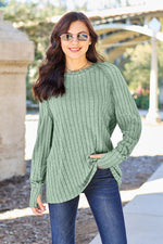 Load image into Gallery viewer, Ribbed Round Neck Long Sleeve Knit Top
