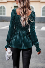 Load image into Gallery viewer, Smocked Square Neck Long Sleeve Blouse
