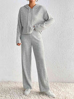 Load image into Gallery viewer, Drawstring Ribbed Hoodie and Straight Leg Pants Set
