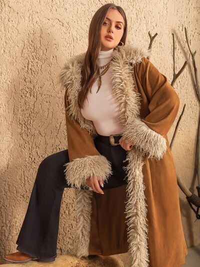 Plus-Size Open-Front Long Sleeve Trench Coat