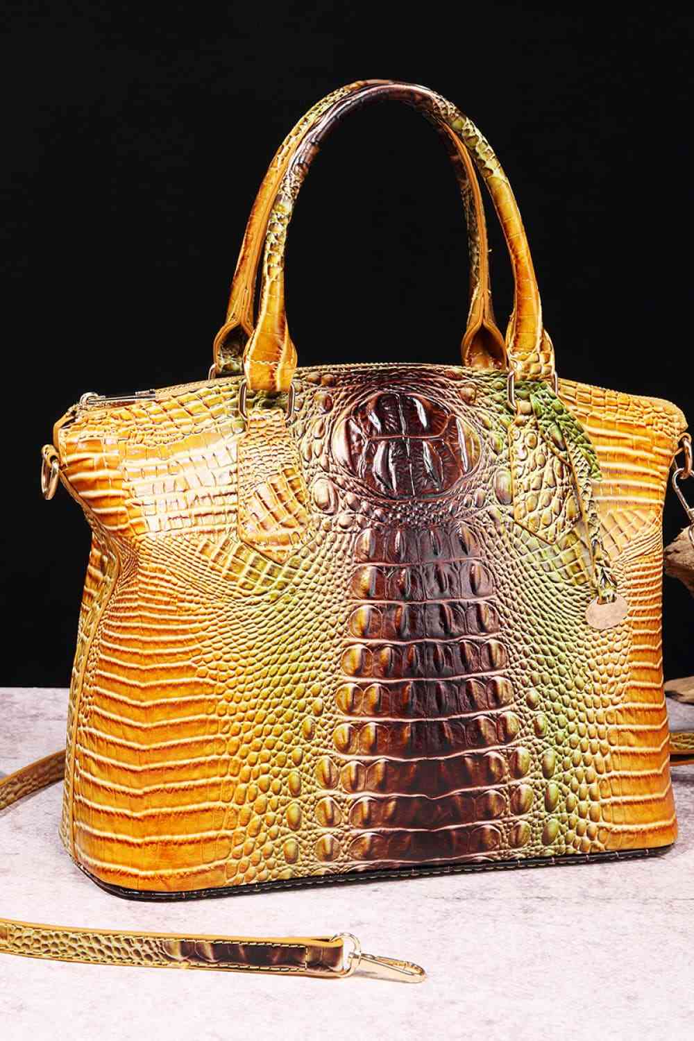 Croc-Embossed Gradient PU Leather Handbag – Luxe Fade Finish