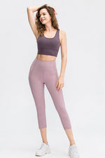 Load image into Gallery viewer, Wide Waistband Cropped Active Leggings with Pockets
