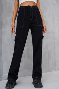 Long Straight Leg Cargo Pants with Pockets